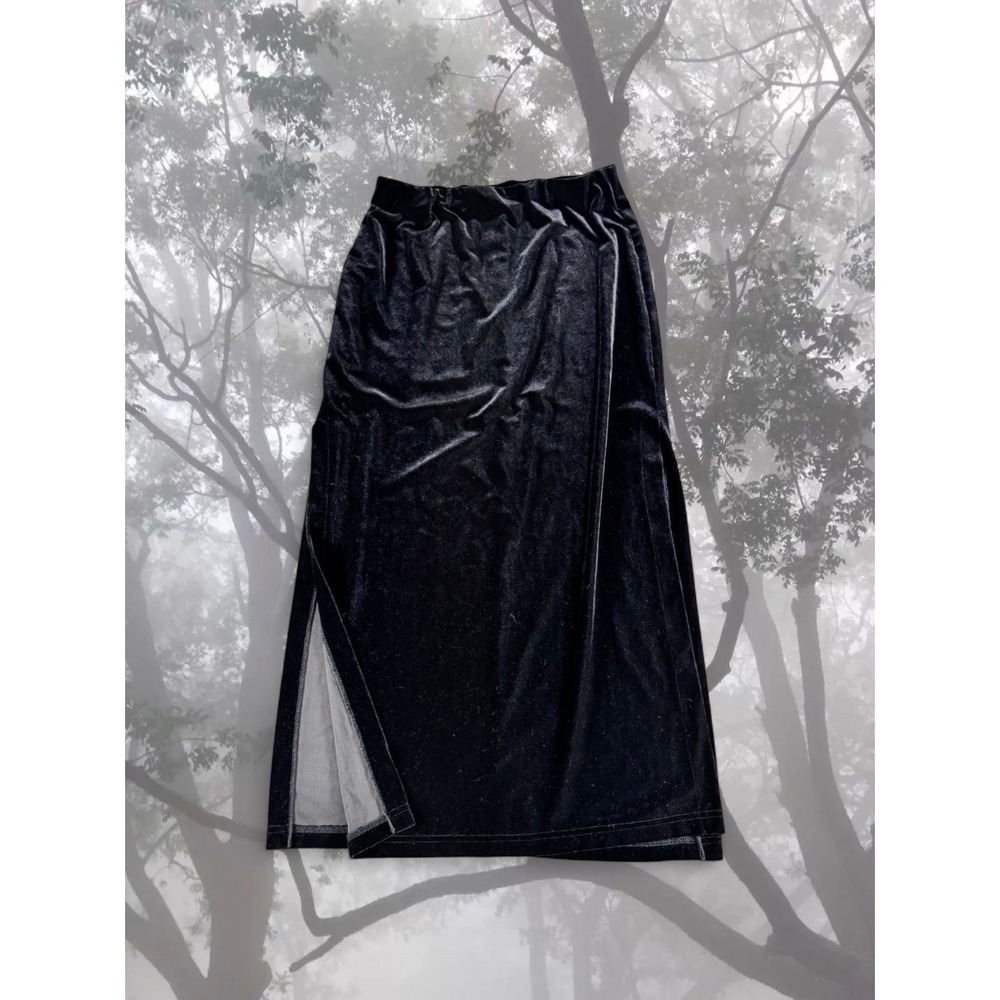 Vintage 90s A Byer California Black Velvet Maxi Skirt High Slit L Goth‎